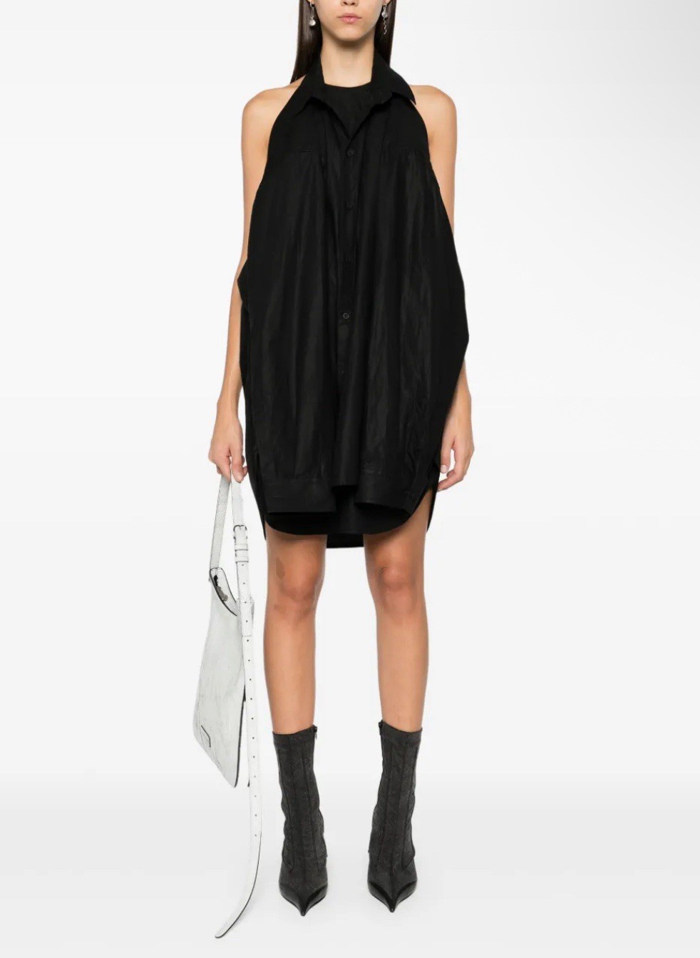 Balenciaga Suspended Shirt Dress Satin Black Slight Rip Size 34 EU