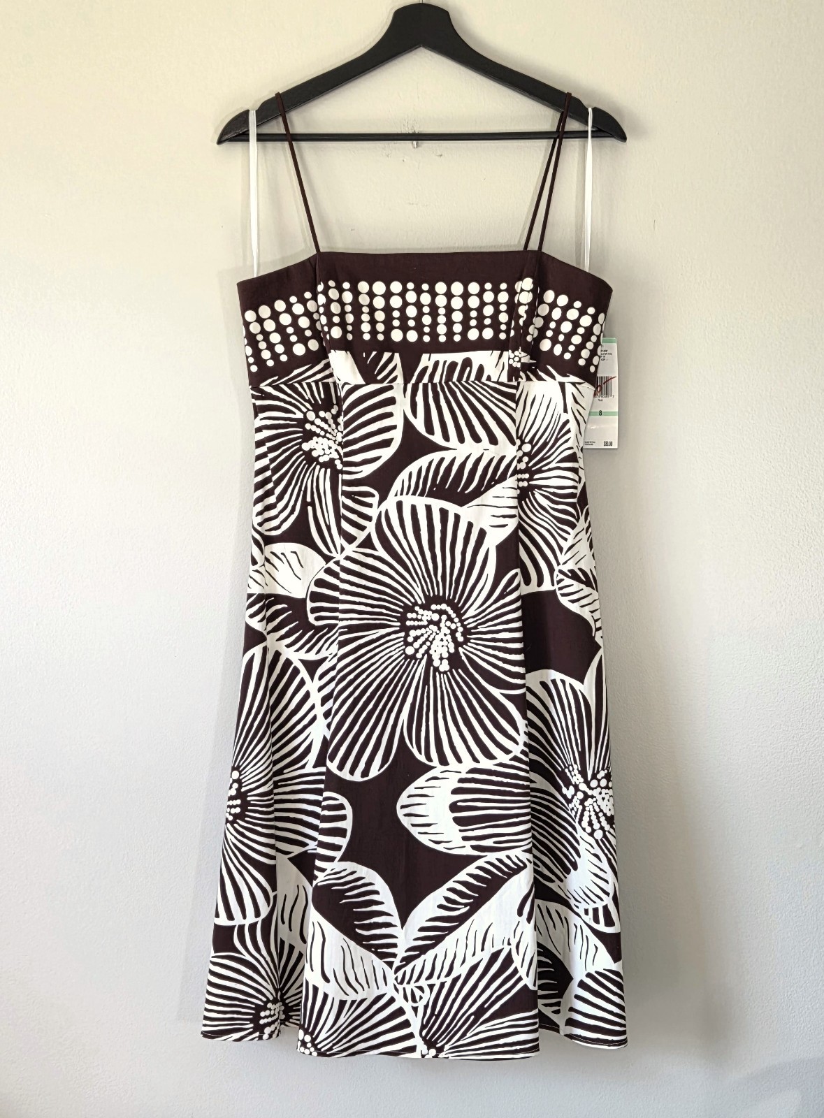 Jones Wear Chocolate Brown & White Hawaiian Floral Structured A Line Dress Sz 8
