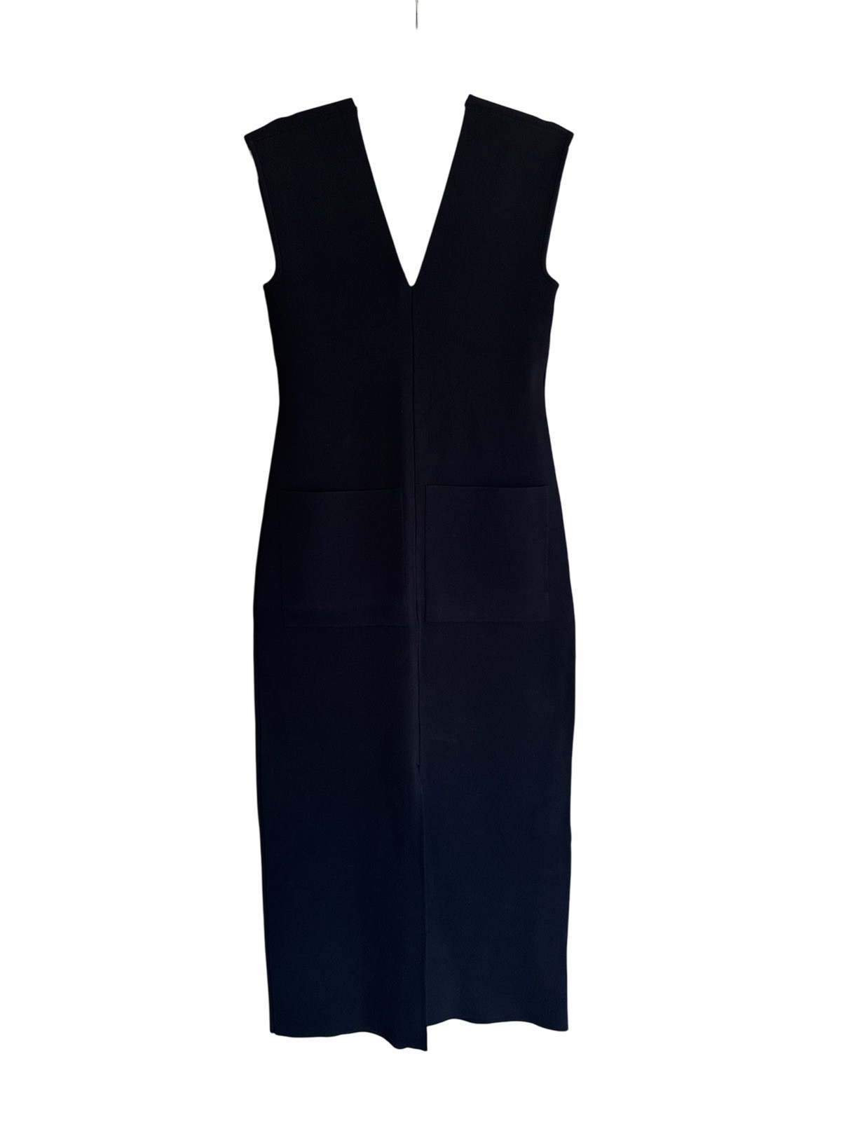 Scanlan Theodore Crepe Knit Midi Dress Size L 12 AU 8 US Navy V-Neck Pockets