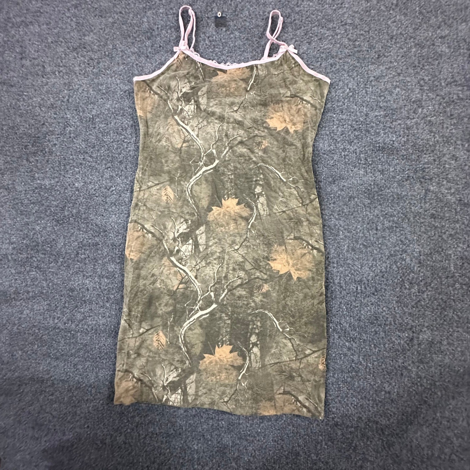 Unbranded Camo Dress Womens Size M Green Pink Lace Trim Mini Slim Fit Sleeveless