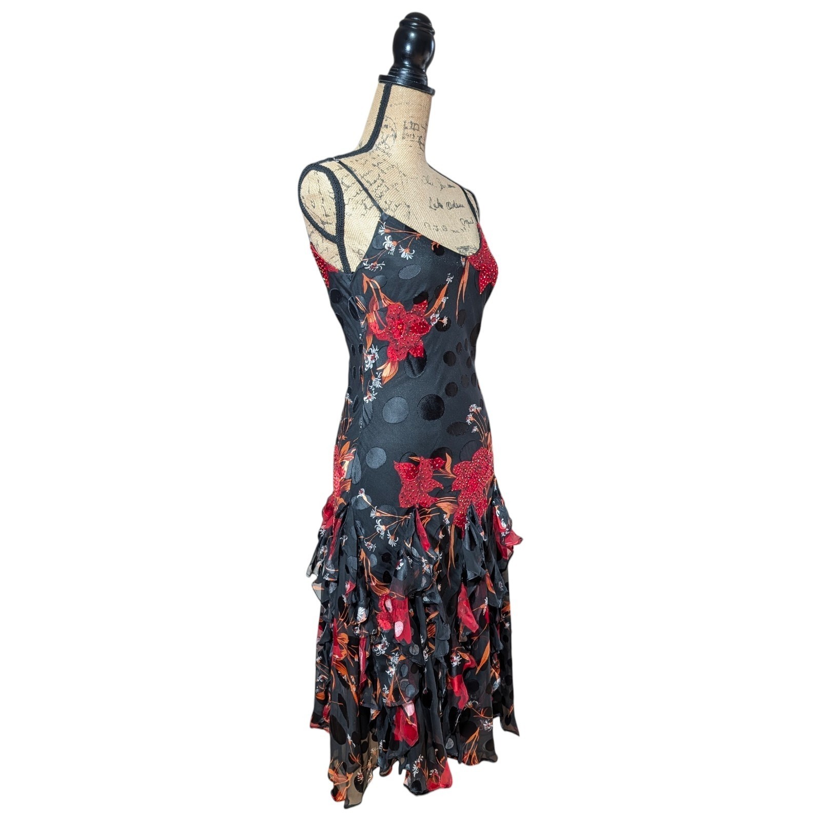 90s Y2K Yve 100% Silk Beaded Devore Slip Dress Size Medium Whimsigoth