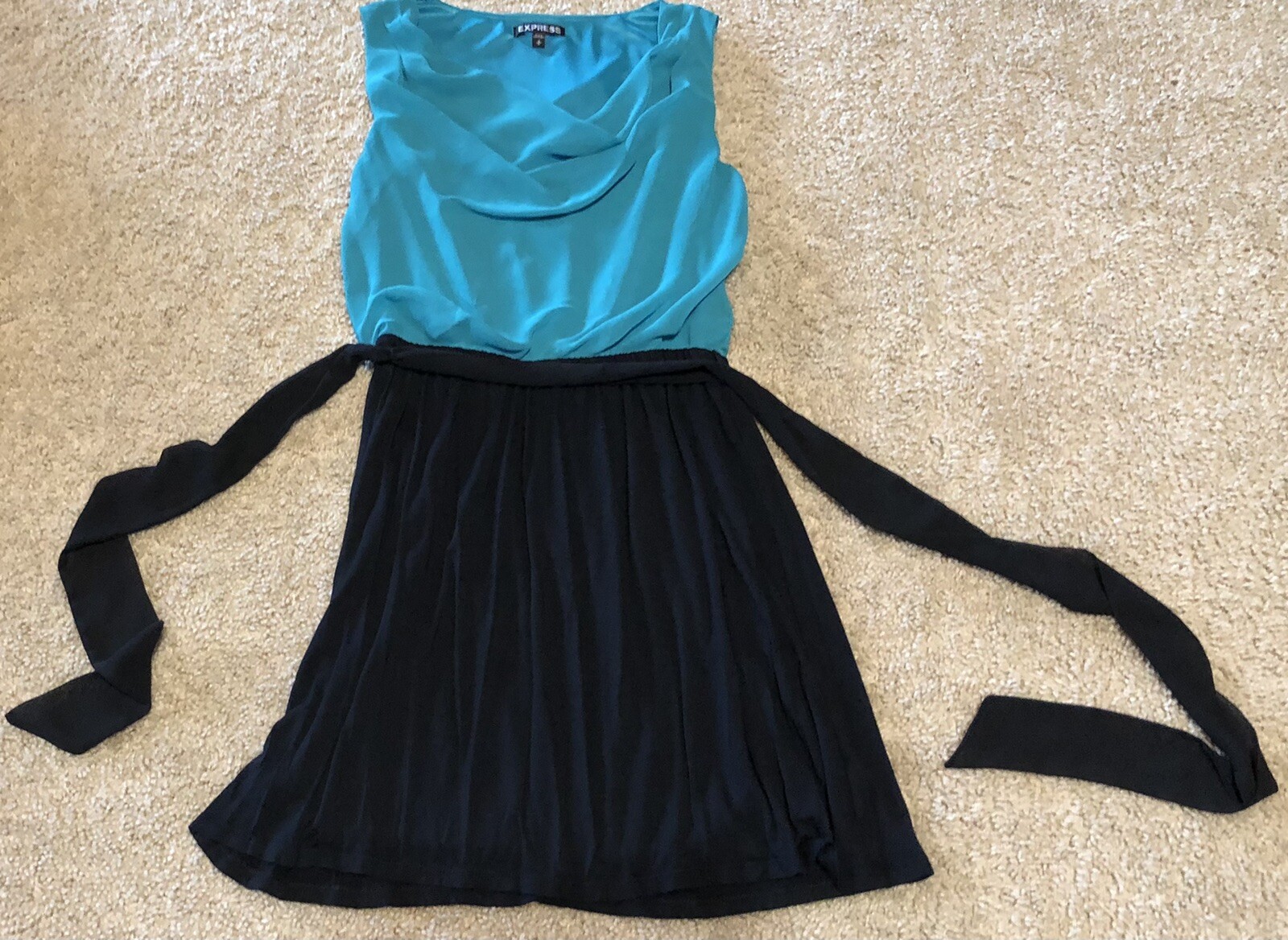 Express Size Small Treal/Black Dress with Tie Behind