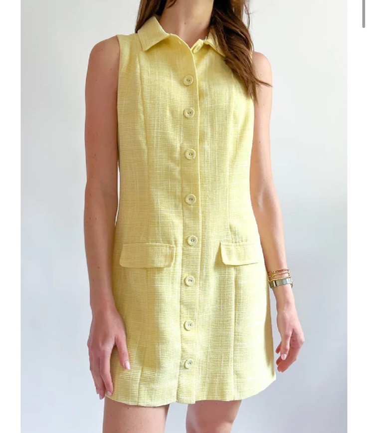 XS Lost + Wander “Golden Hour” sleeveless tweed mini dress in Lemon Drop Yellow