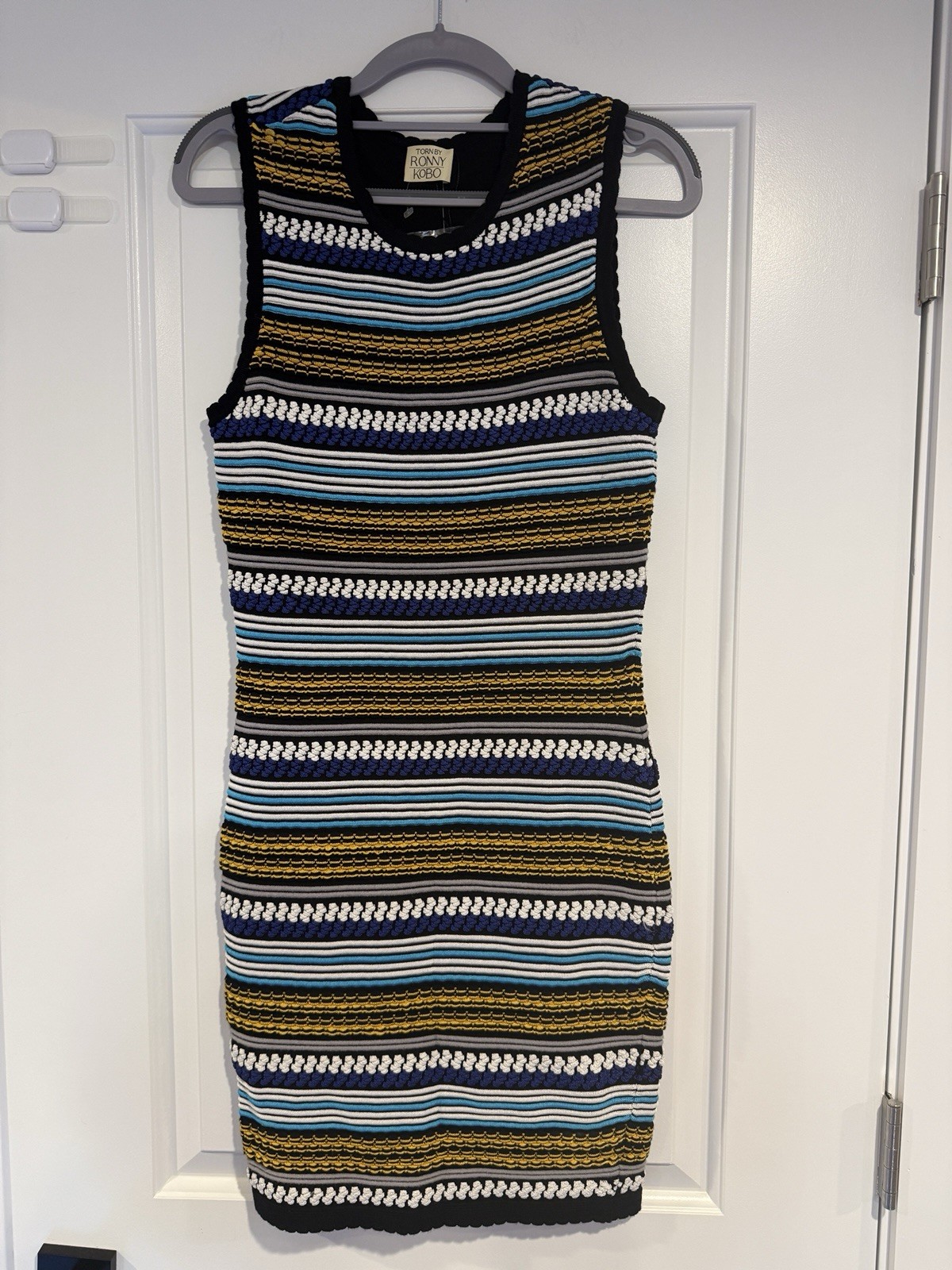 Torn By Ronny Kobo Ambrosia Corded Striped Bubble Knit Mini Dress Size M NWOT