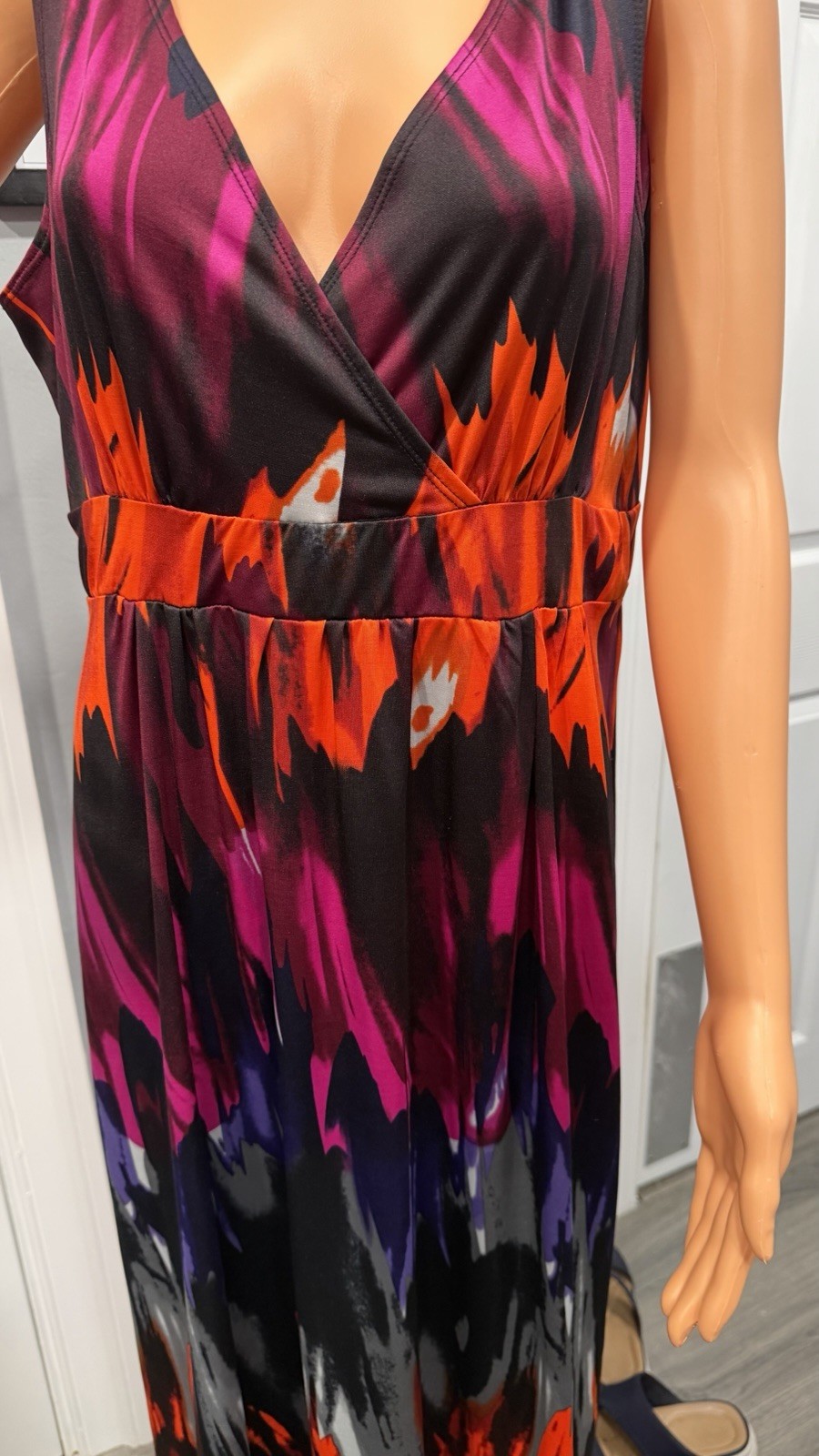 Elementz Abstract V-Neck Sleeveless Knit Stretch Maxi Dress Multicolor L