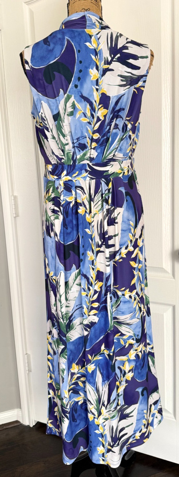 Chico’s Dress Maxi Sleeveless V-Neck Stretch Empire Waist Stretch Hawaiian 1 M 8