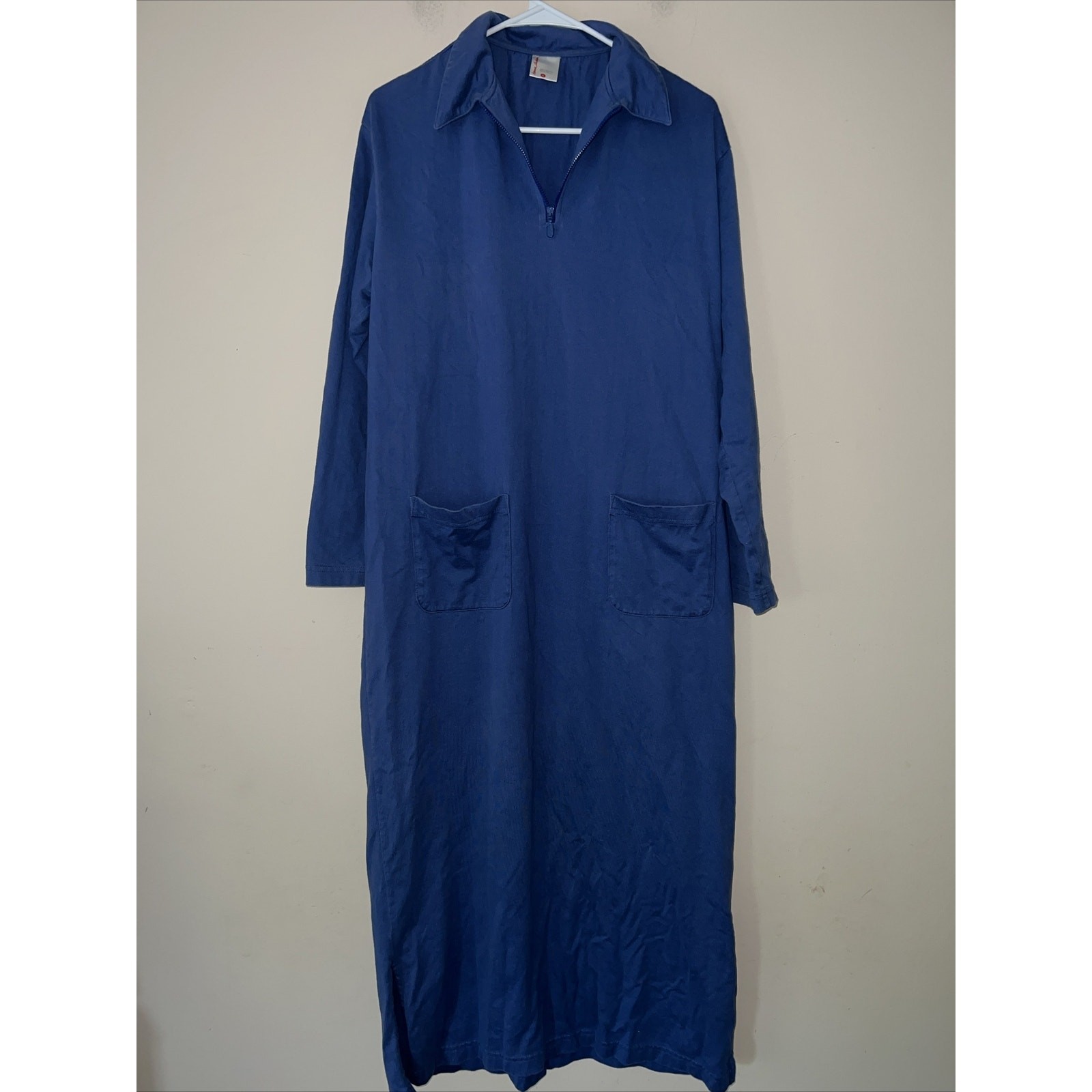 Hanna Andersson Blue Long Sleeve Maxi Dress with Pockets Quarter Zip Womens M