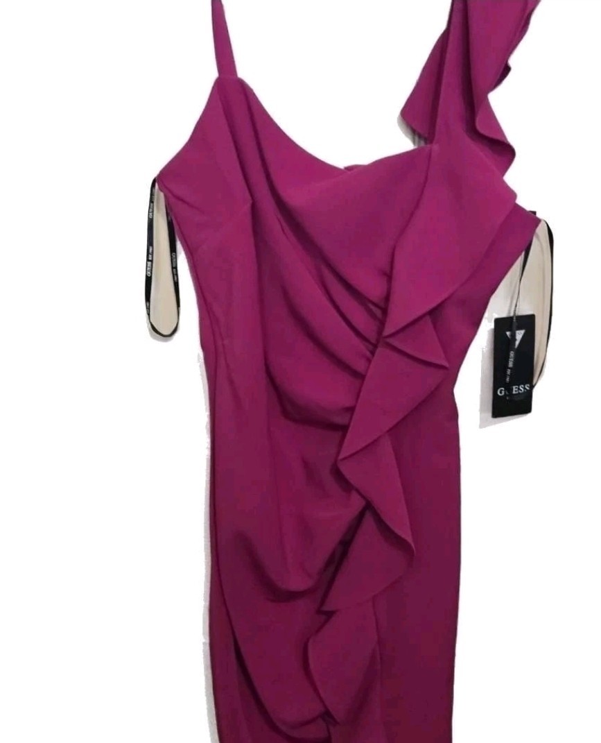 GUESS Women’s Fuchsia Ruffled One-Shoulder Sheath Bodycon Dress Prom Dress