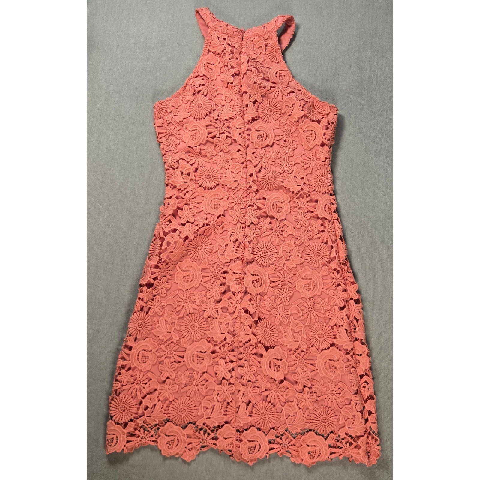 Lulus Coral Lace Halter Mini Dress Love Poem Sleeveless Party Cocktail Crochet