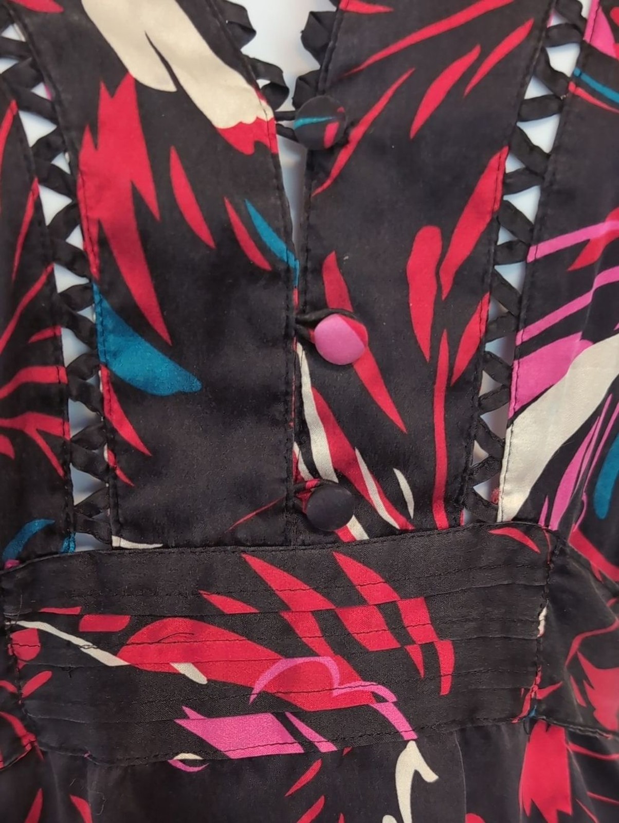 FLAWED Vertigo Paris Black Abstract Print Silk Dress Size Medium SEE PHOTOS