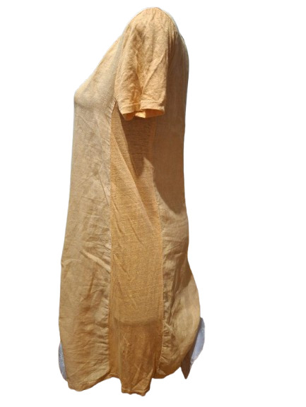 Palladium Moda Linen Midi Dress Boho Style Straight Cut Orange Summer Size M