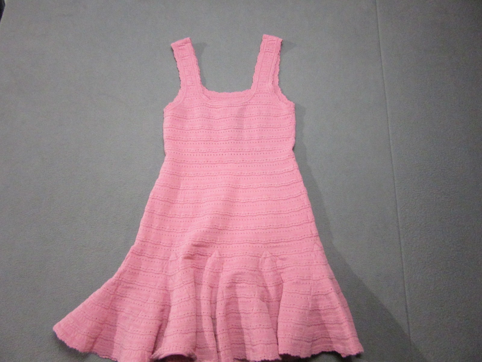 LoveShackFancy Dress Womens Medium Pink Sunset Maryanne Knit Mini Square Neck