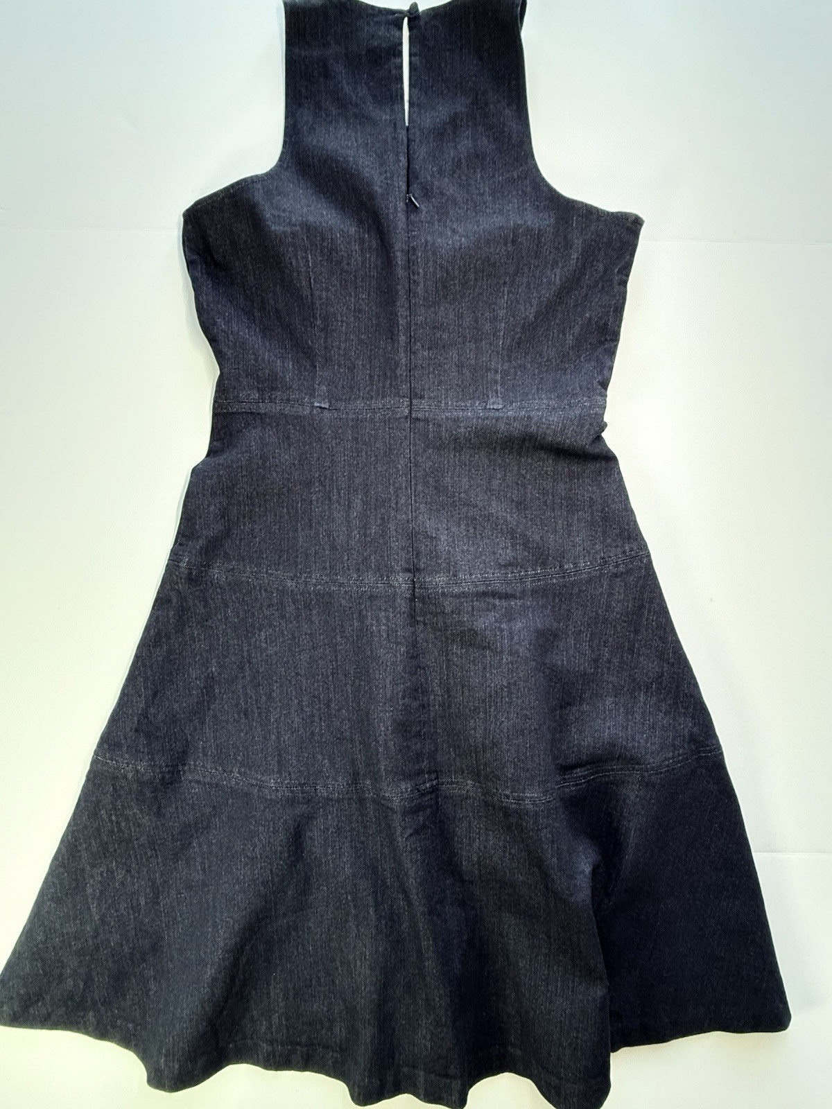 Banana Republic Size 10 Tall Blue Denim Solid A-Line Round Neck Zip Midi Dress