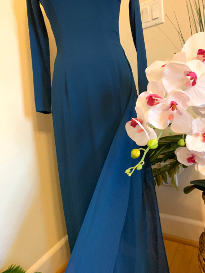 Blue Ao Dai Chiffon Double Layer Vietnamese Long Dress with Matching Pants G62
