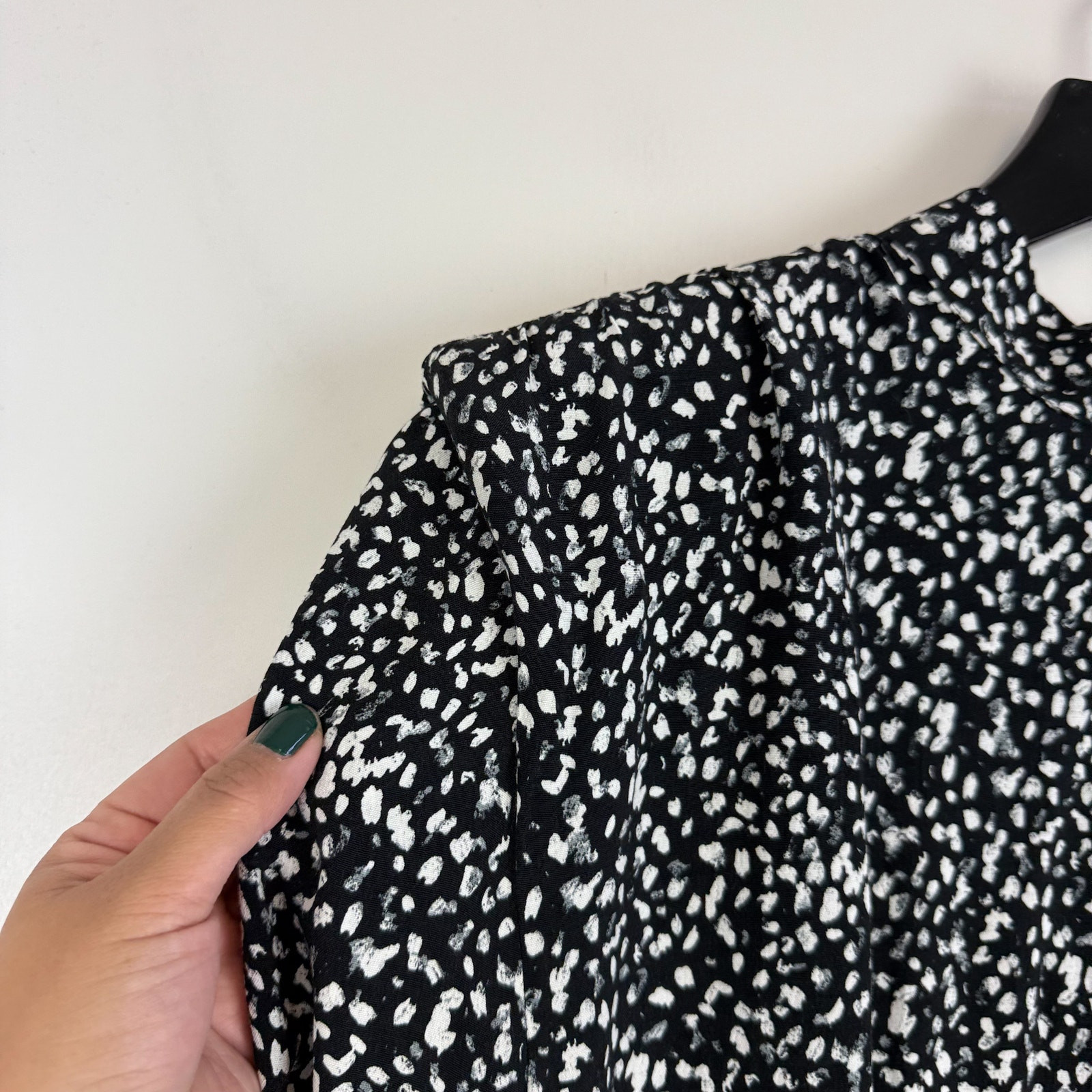 Zara Womens Size S Mini Fit & Flare Shoulder Pad Dress Black White Spotty Print