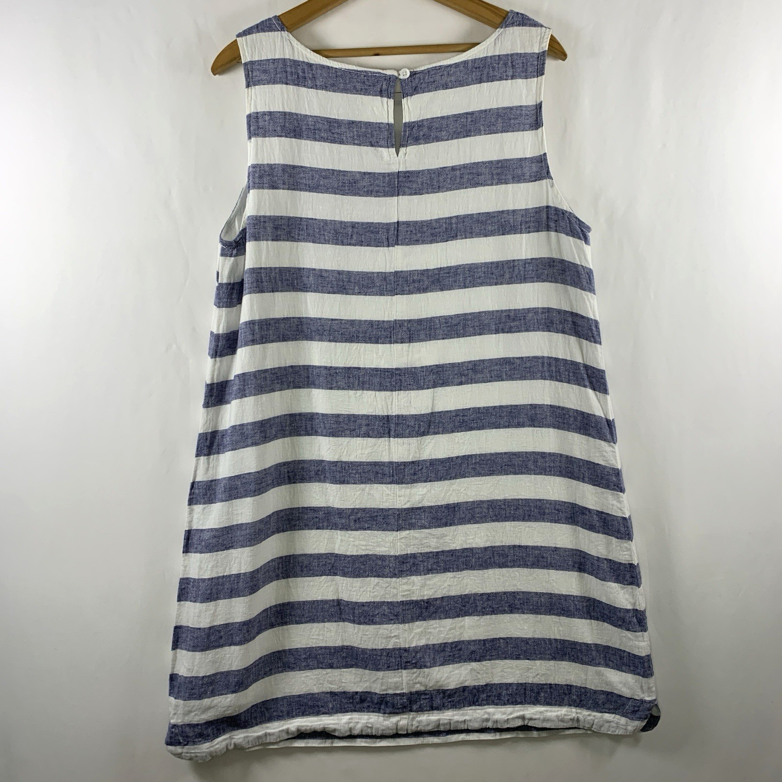 Womens Linen Blend Striped Shift Dress Sz M Fisherman Coastal Nautical Beachy