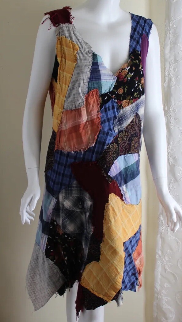 Hand-Made Funky Art-to-wear Patchwork Hippie Boho Dress Tunic S M L XL Lagenlook