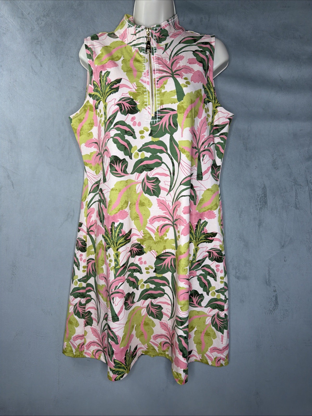Spartina 449 Women’s Tropical Print Sleeveless Dress Large Quarter Zip Peru