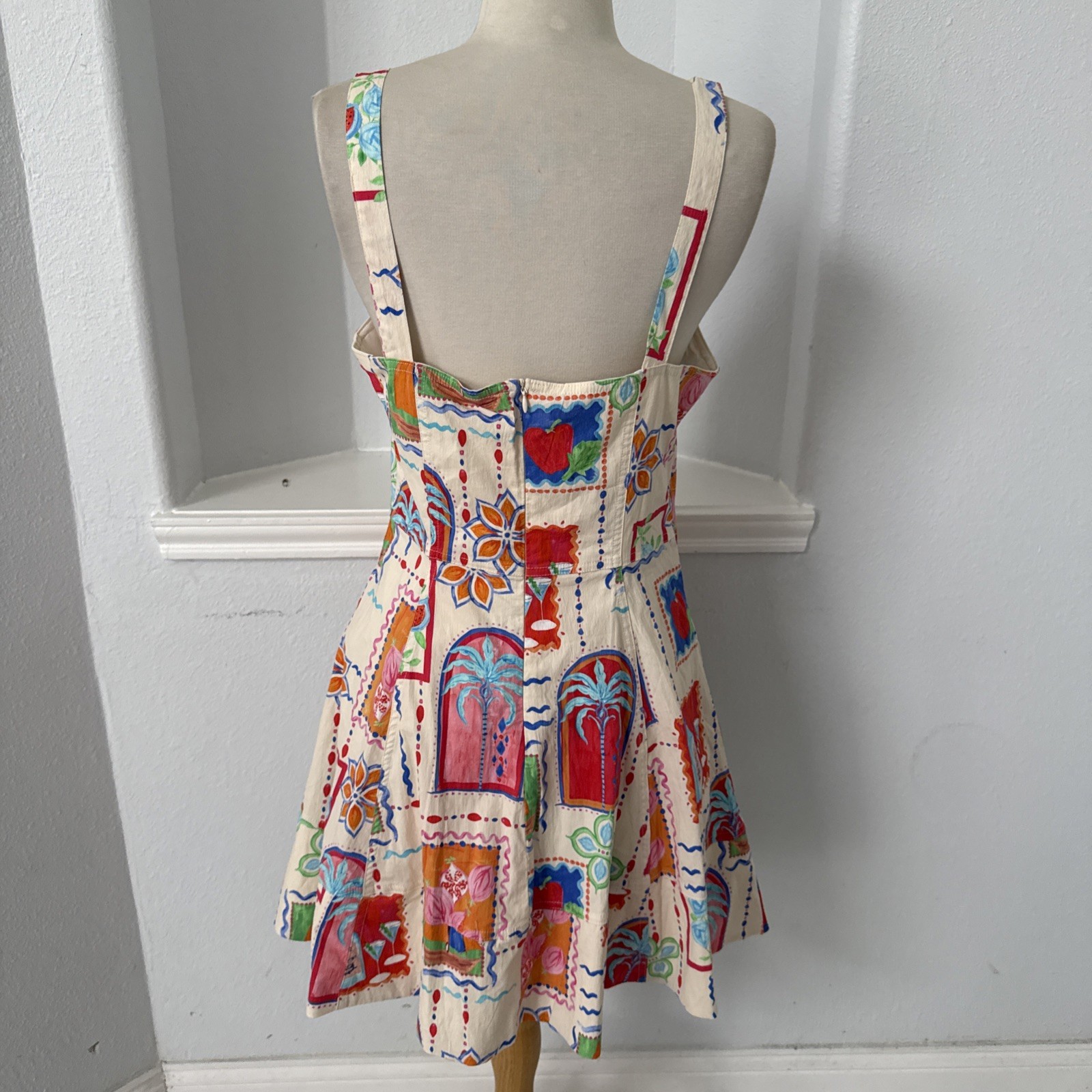 Avec Les Filles Mini Dress Womens 8 Boho Whimsical Festival Art Tropical Coastal