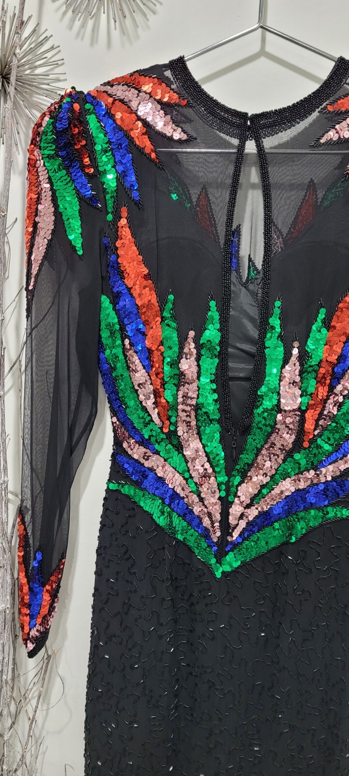 Sho Max Originals Sequin Rainbow Long Evening Party Cocktail Dress Women Size XS