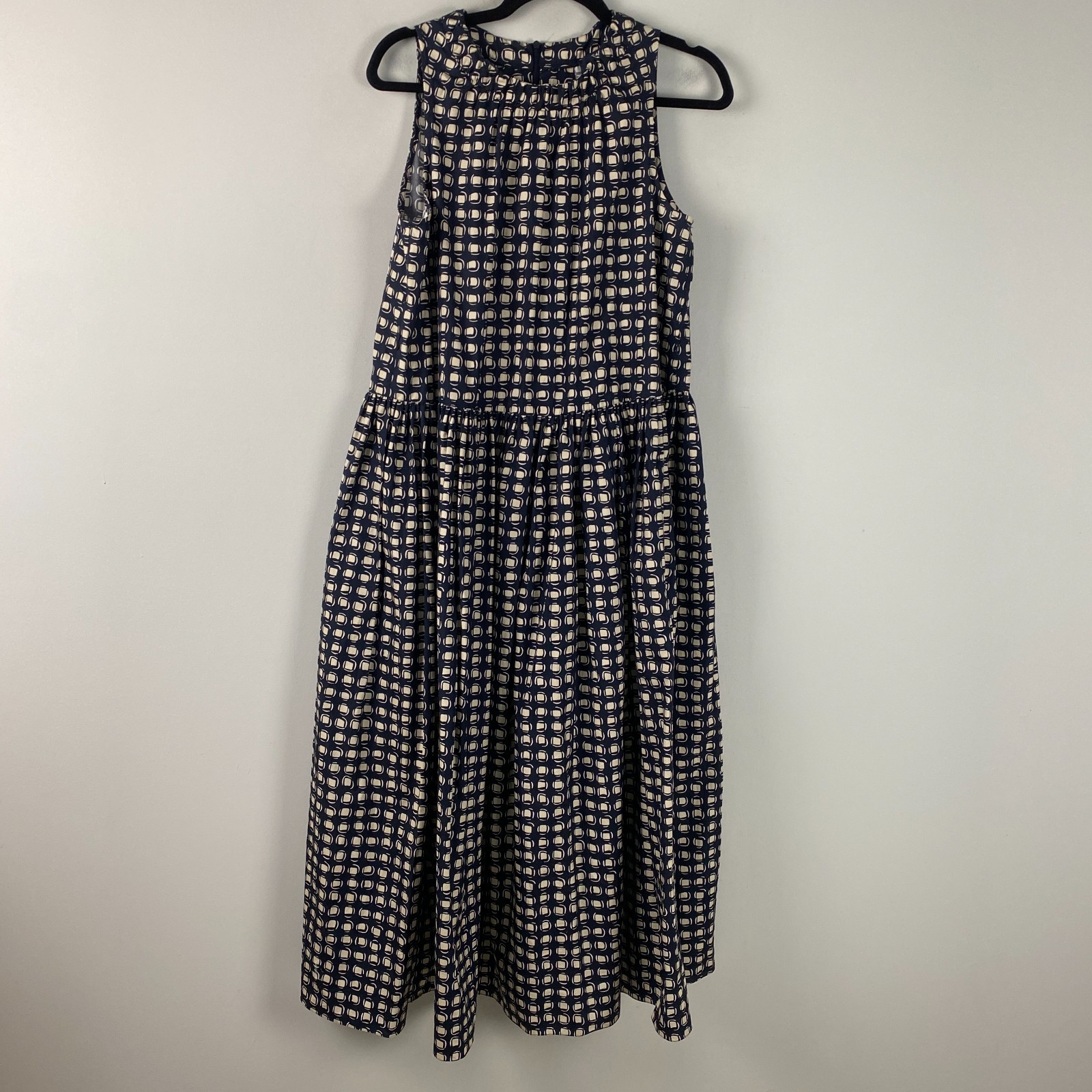 MaxMara Navy Cream Gina Fit & Flare Midi Dress US Size 8 Sleeveless No Belt