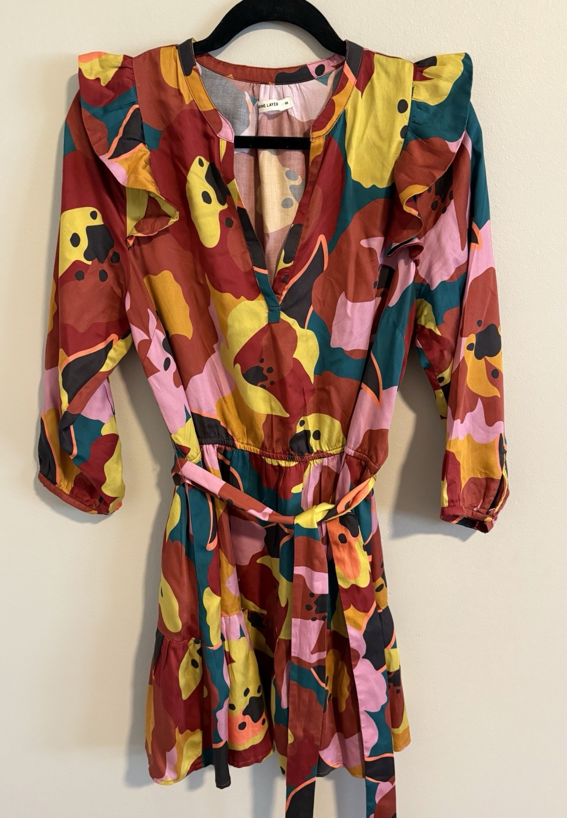 Marine Layer Women’s Size Medium Elise Dress Exploded Floral Ruffle Tiered Bold