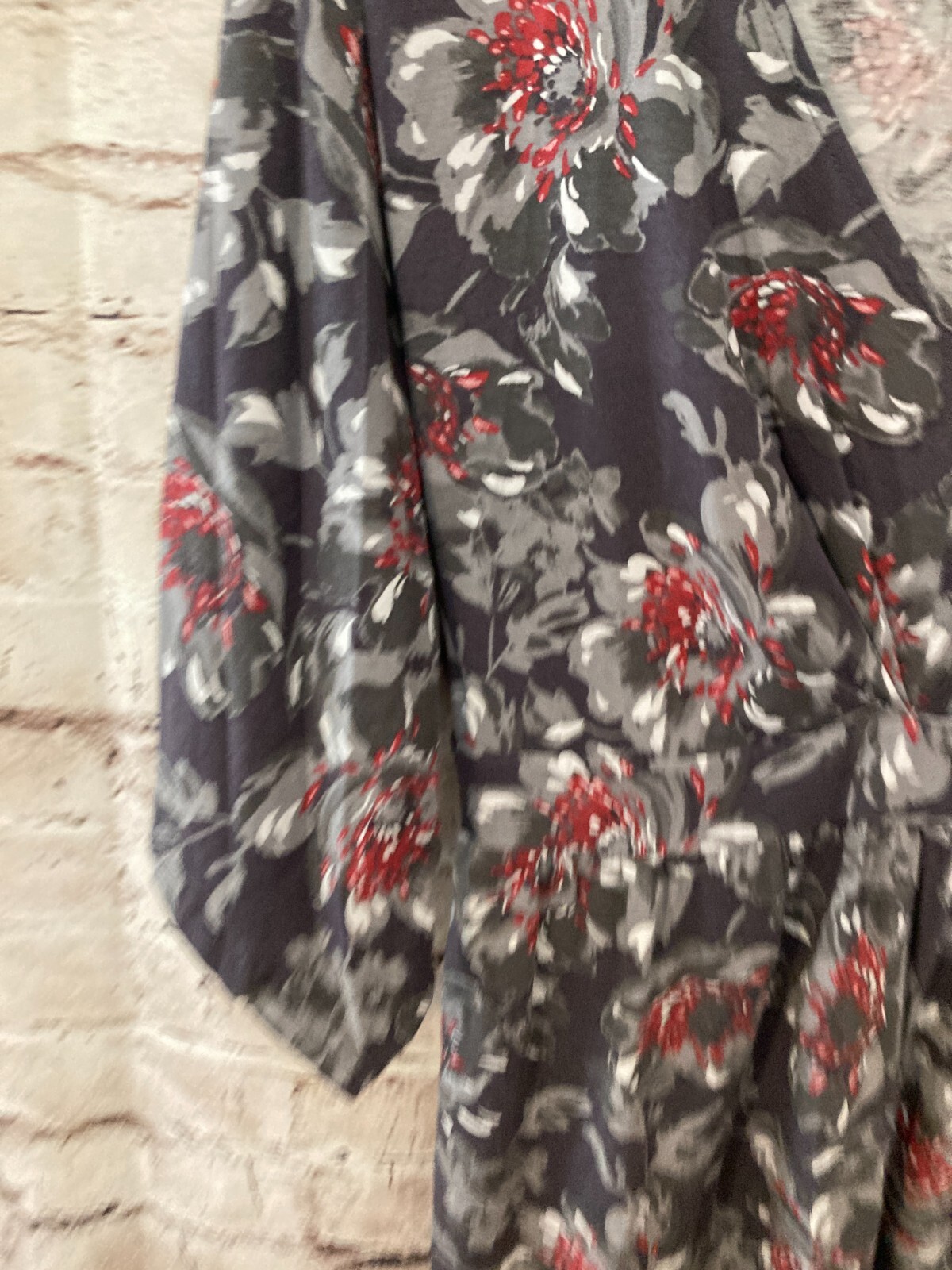Garnet Hill Dress Womens Small Gray Floral A Line Midi Stretch Kimono Sleeve