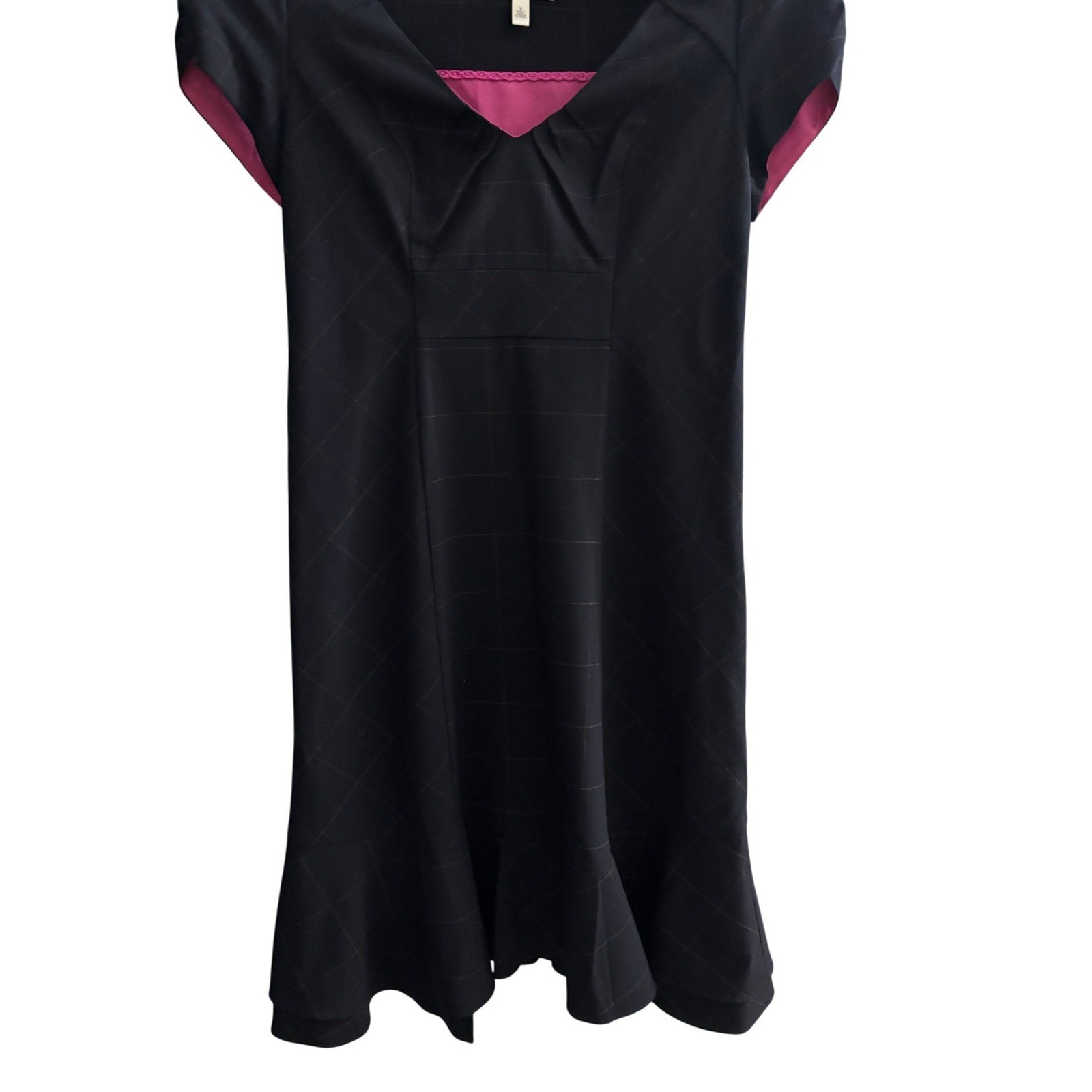 Moulinette Soeurs Anthropologie Black Grid Pink Trim Sweetheart Dress Size 8