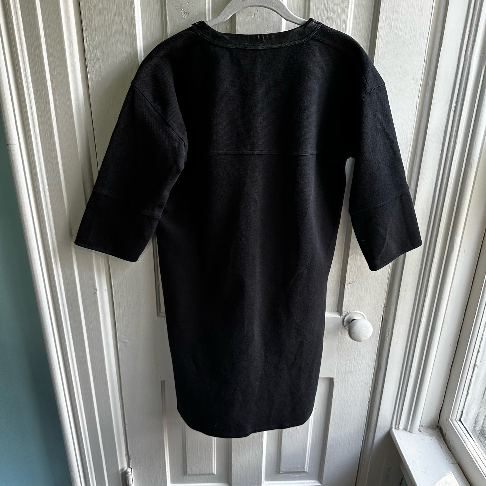 Madewell Black Leather-Trim Piqué Ponte Dress