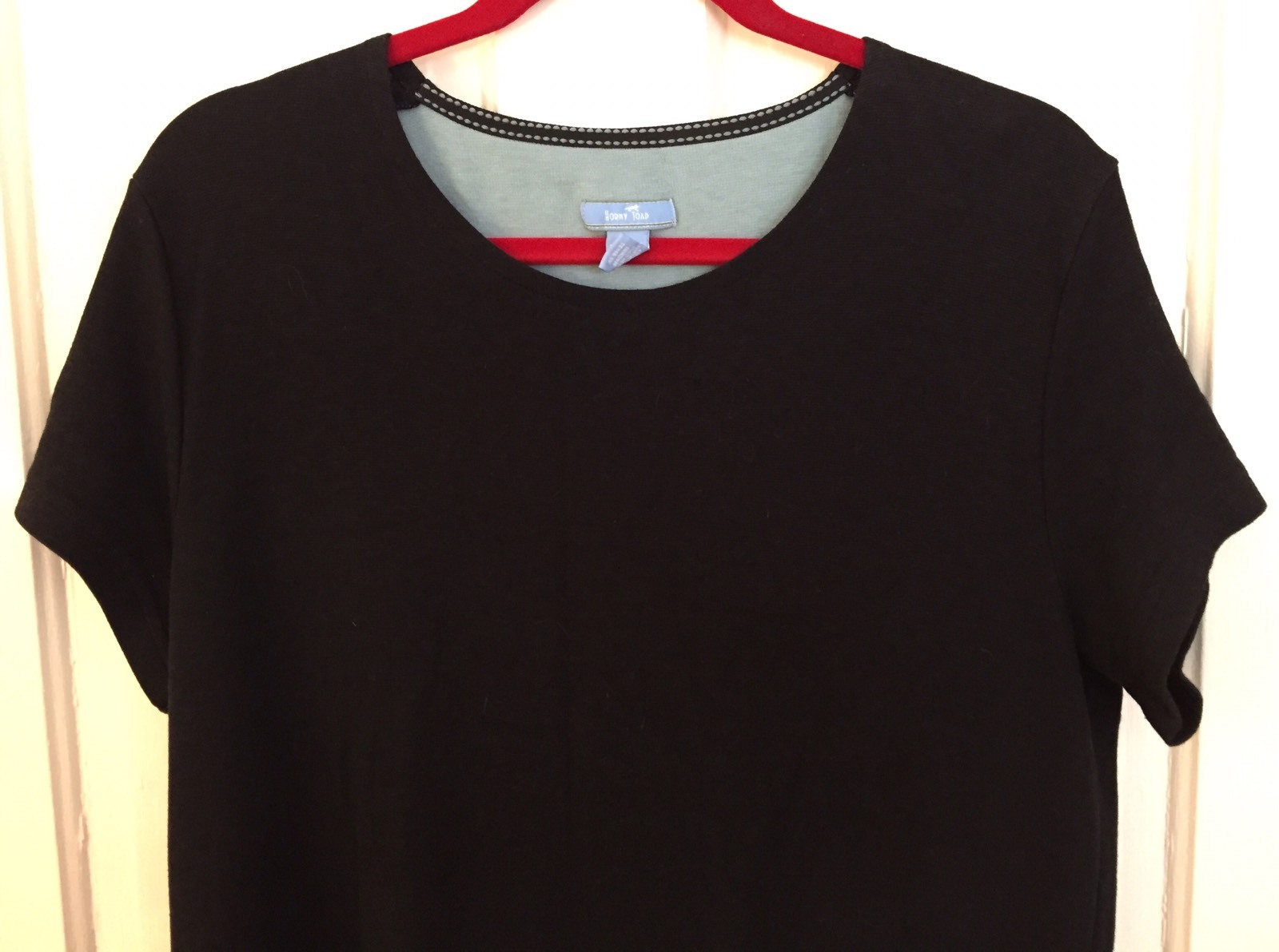 HORNY TOAD Simple Black Short Sleeve Soft Knit Dress Inside Pocket Womens Size L