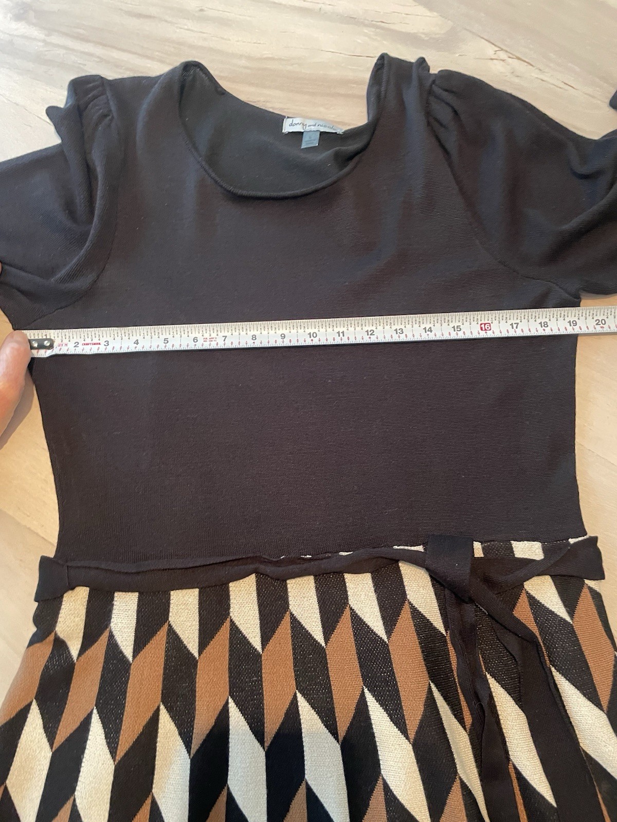 DANNY & NICOLE Black/Cream/Tan Geometric 3/4 Sleeve Belt Sweater Dress Sz L