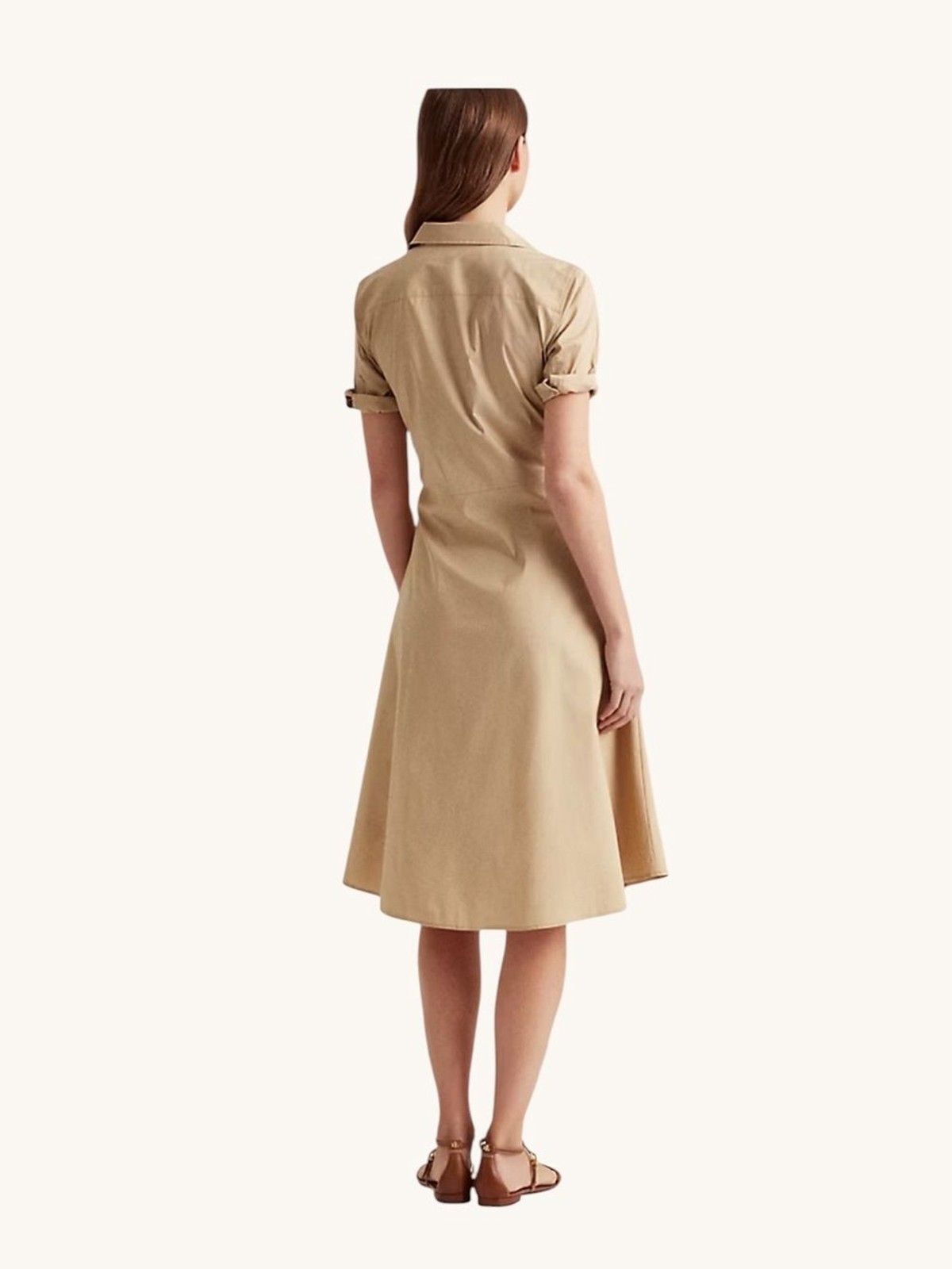 Ralph Lauren Beige Birch Tan Point Collar Shirt-Dress Tie Waist Minimalist 12P