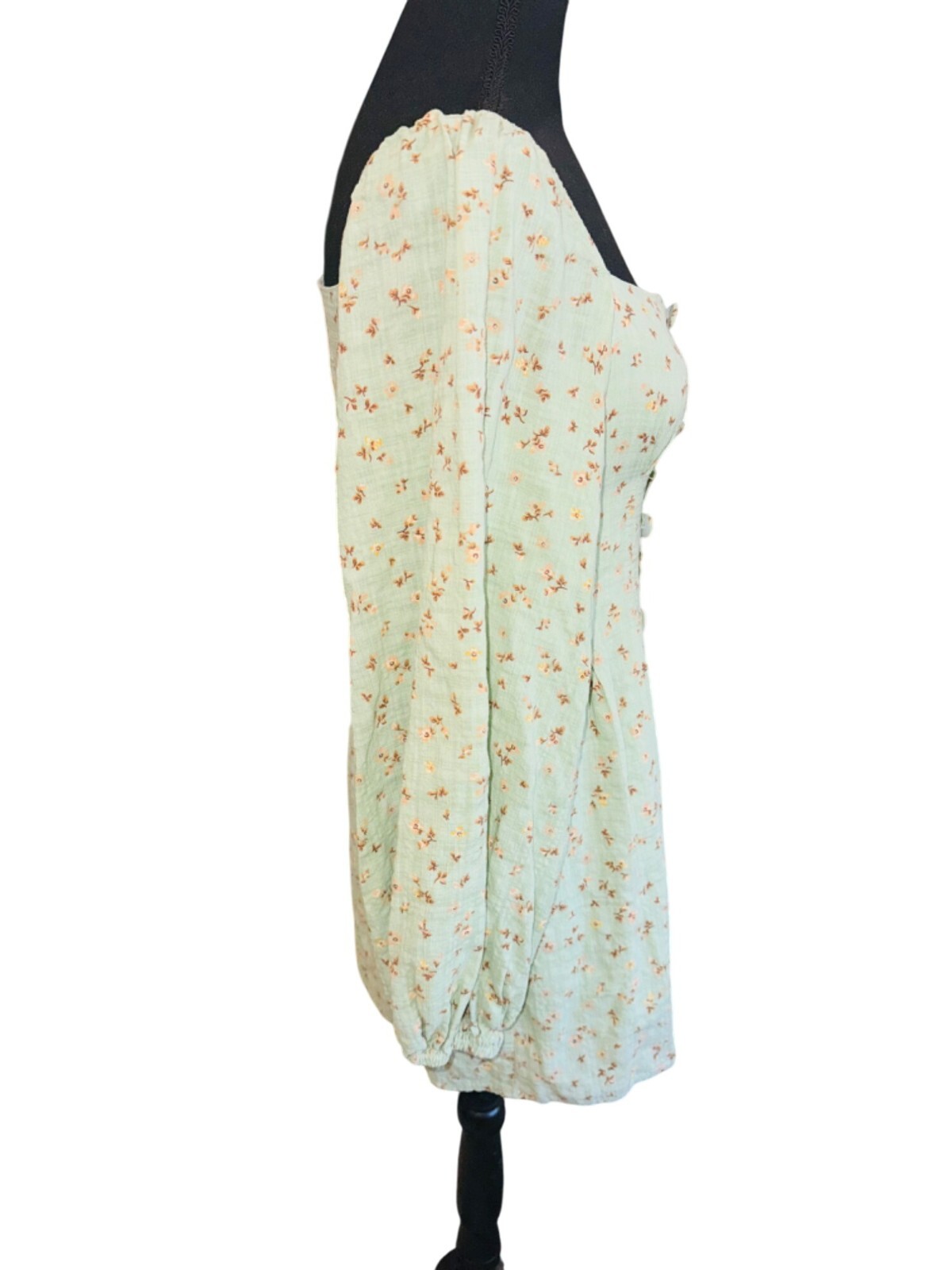 Sabo Tyla Cottage Core Floral Puff Sleeve Mini Dress Square Neck S Boho Peasent