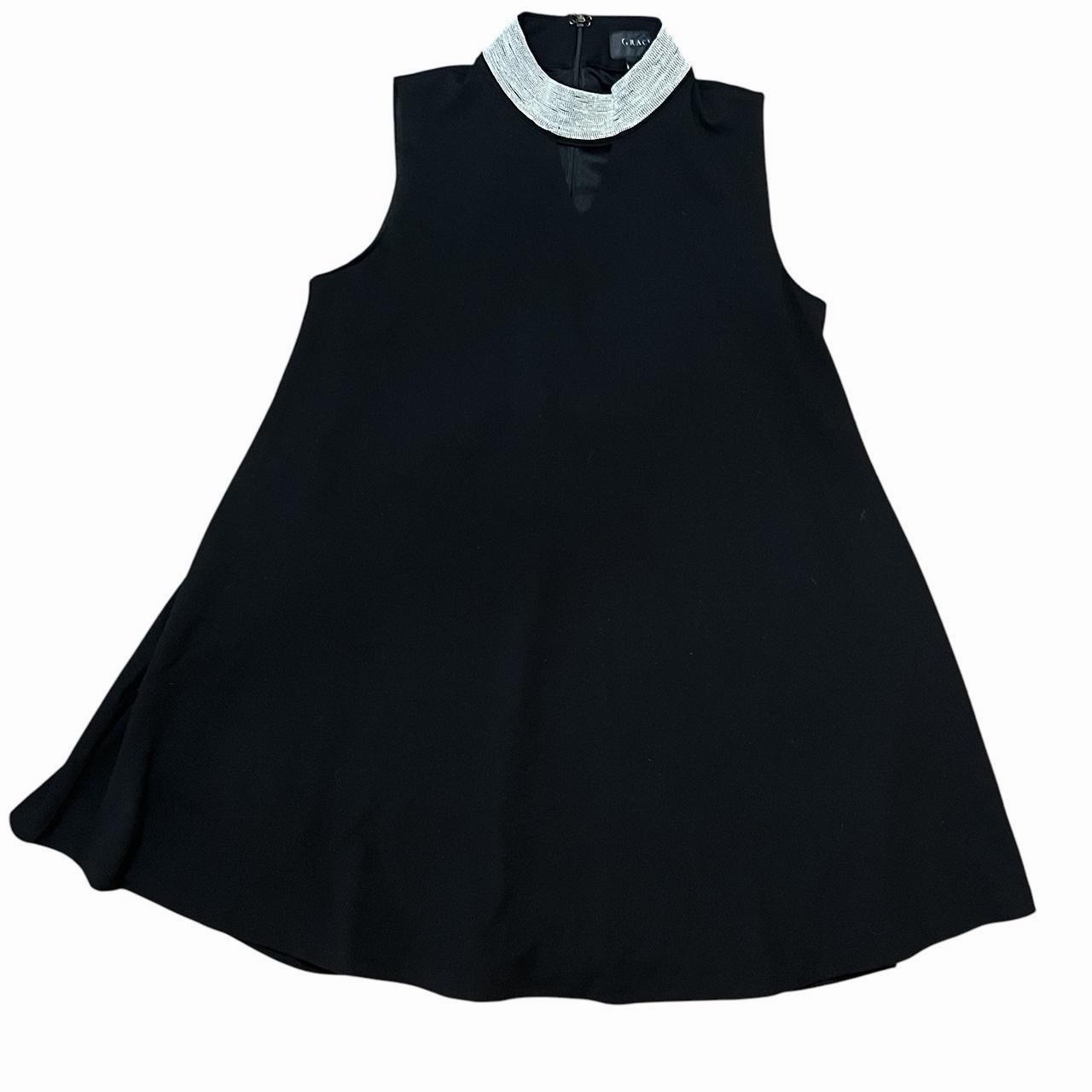 Gracia Black Metal Beaded Neck Cut Out Cocktail Swing Dress Size Medium