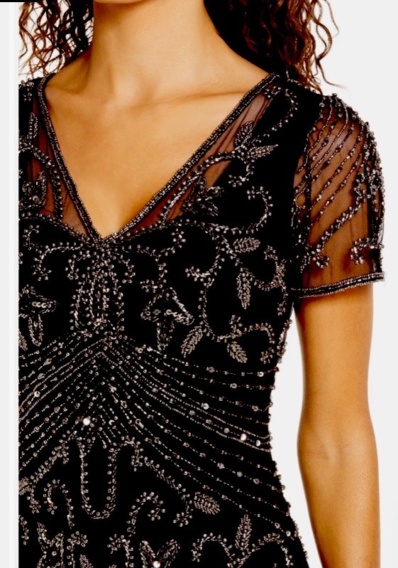 Pisarro Knights Beaded Mesh Column Gown New Size 8 Black / Merc