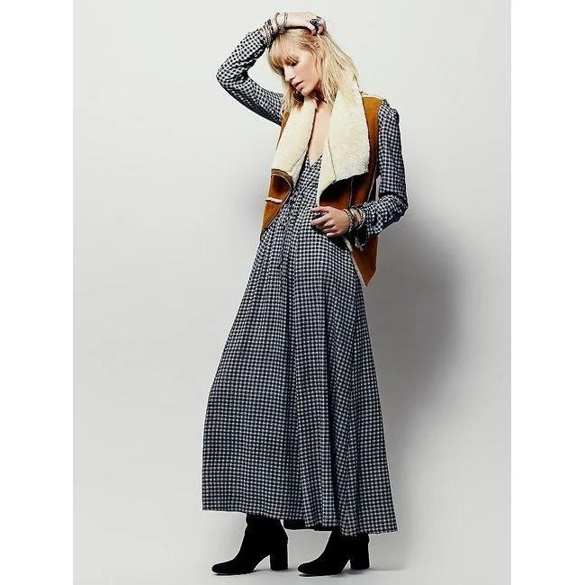 Christy Dawn Audrey Maxi Dress Navy Blue Check Plaid Size Small