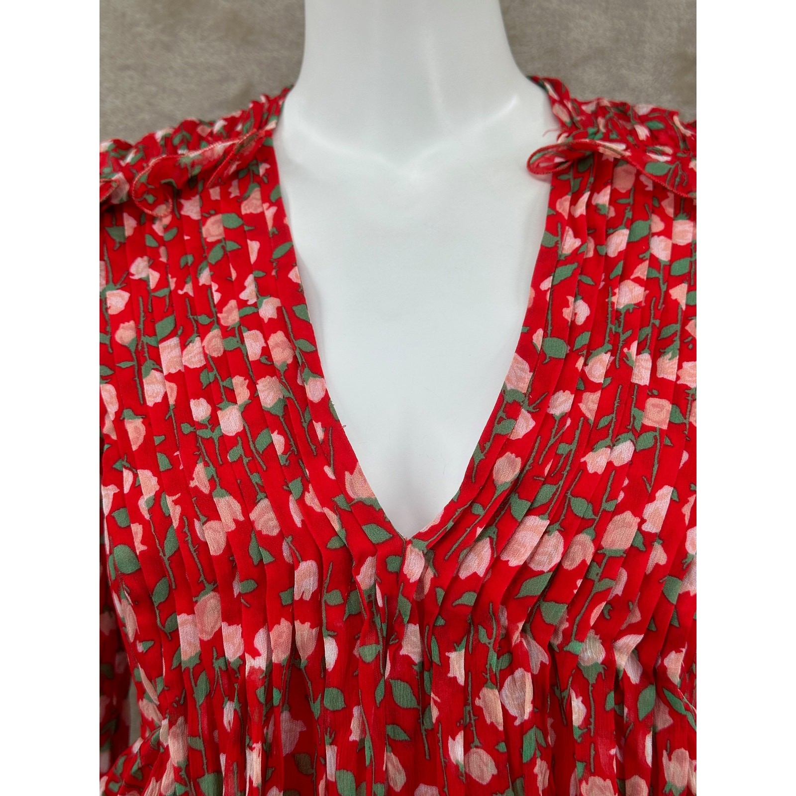 The Kooples Dress Womens 2 Medium Rosa Rosa Mini Red Floral Feminine Boho Retro