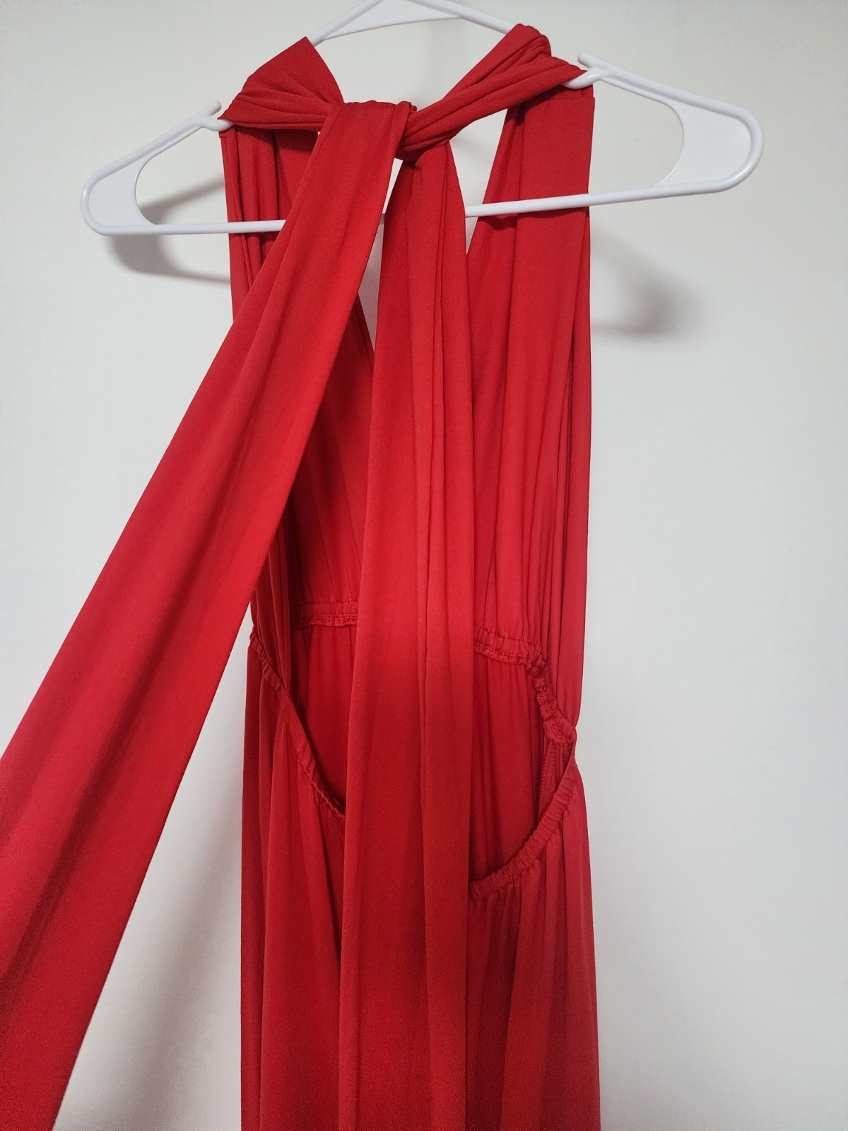 Infinity Red Sleeveless V-Neck Long Maxi Dress Solid Pattern Regular Fit Size L