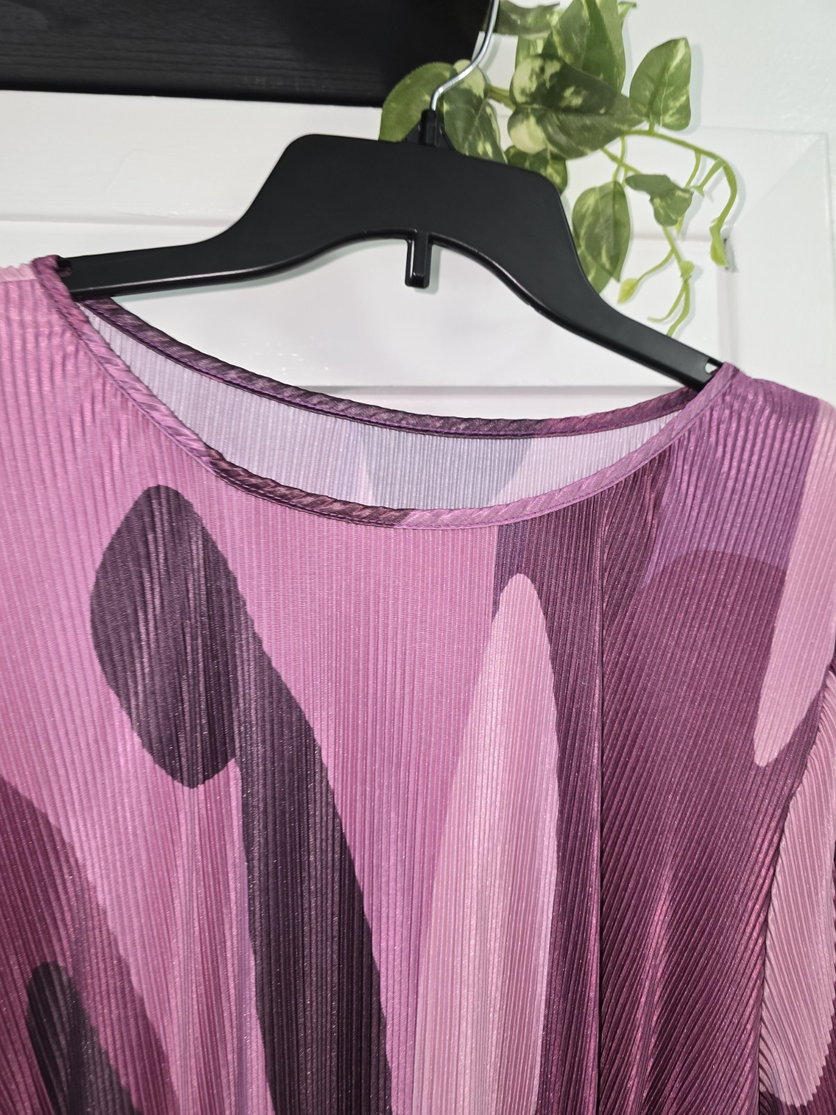 Women’s Mauve Abstract Pleated Midi Dress Bell Sleeve Belted 2XL
