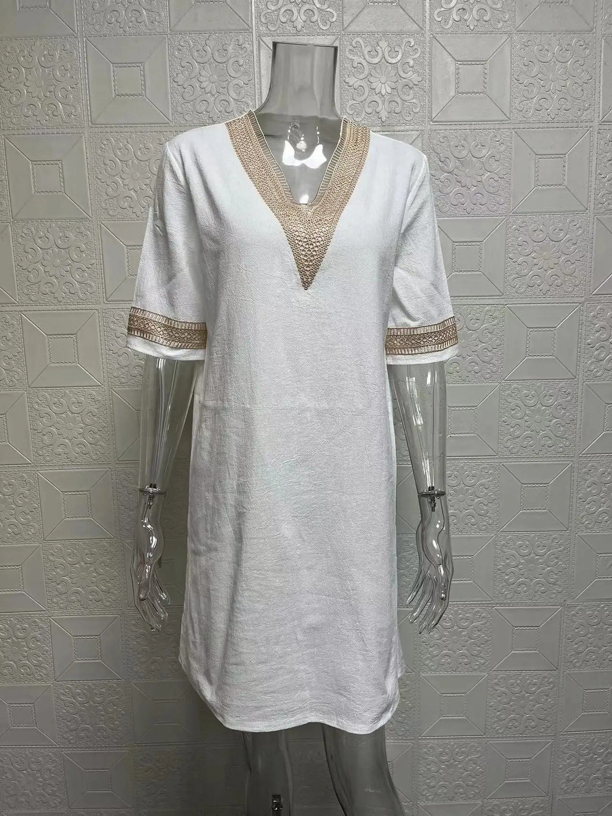 New Solid Color V-Neck Mid-Sleeved Elegant Dress