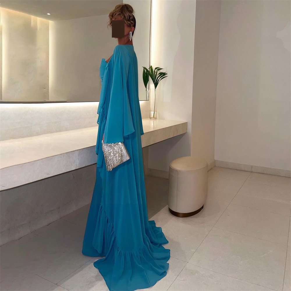 Blue Evening Dresses Straight Pleated Prom Gowns Wedding Guest Dress For Women