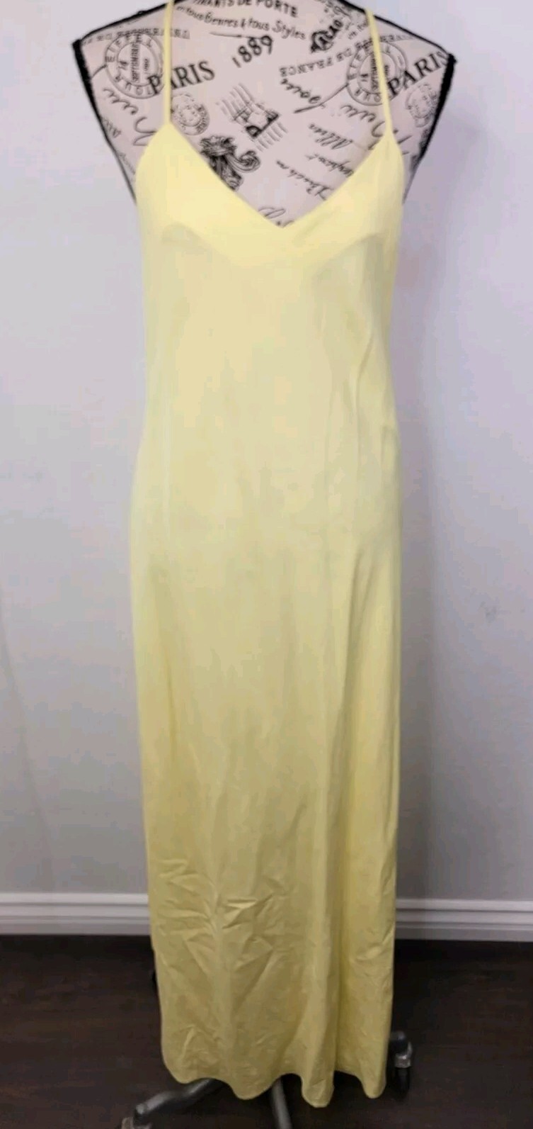 Bcbg Max Azria Iris Yellow Slip Maxi Dress Sz Small EU 40 V Neck Long Nwt