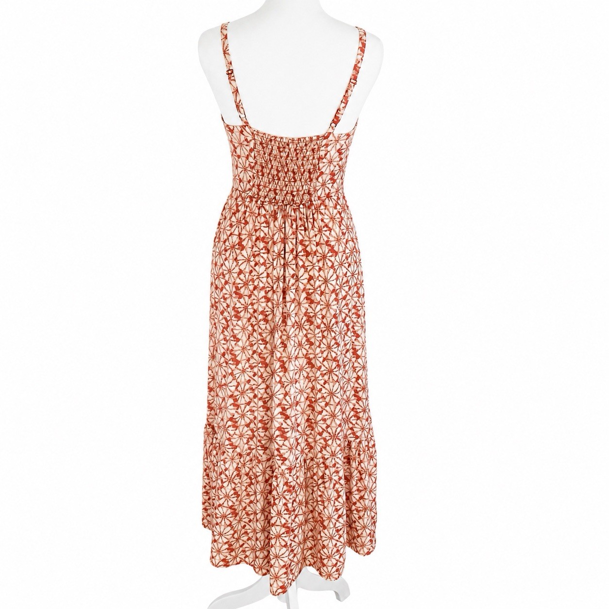 Gap Floral Maxi Dress Smocked Back Tiered Adjustable Straps Coral Size 2