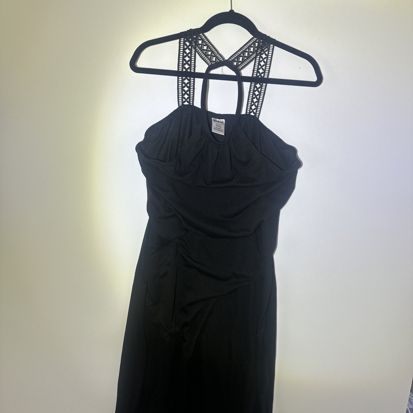 Black Tahiti over the head w/ slit in back Casual beachwear Dress Sz L/G 12-14