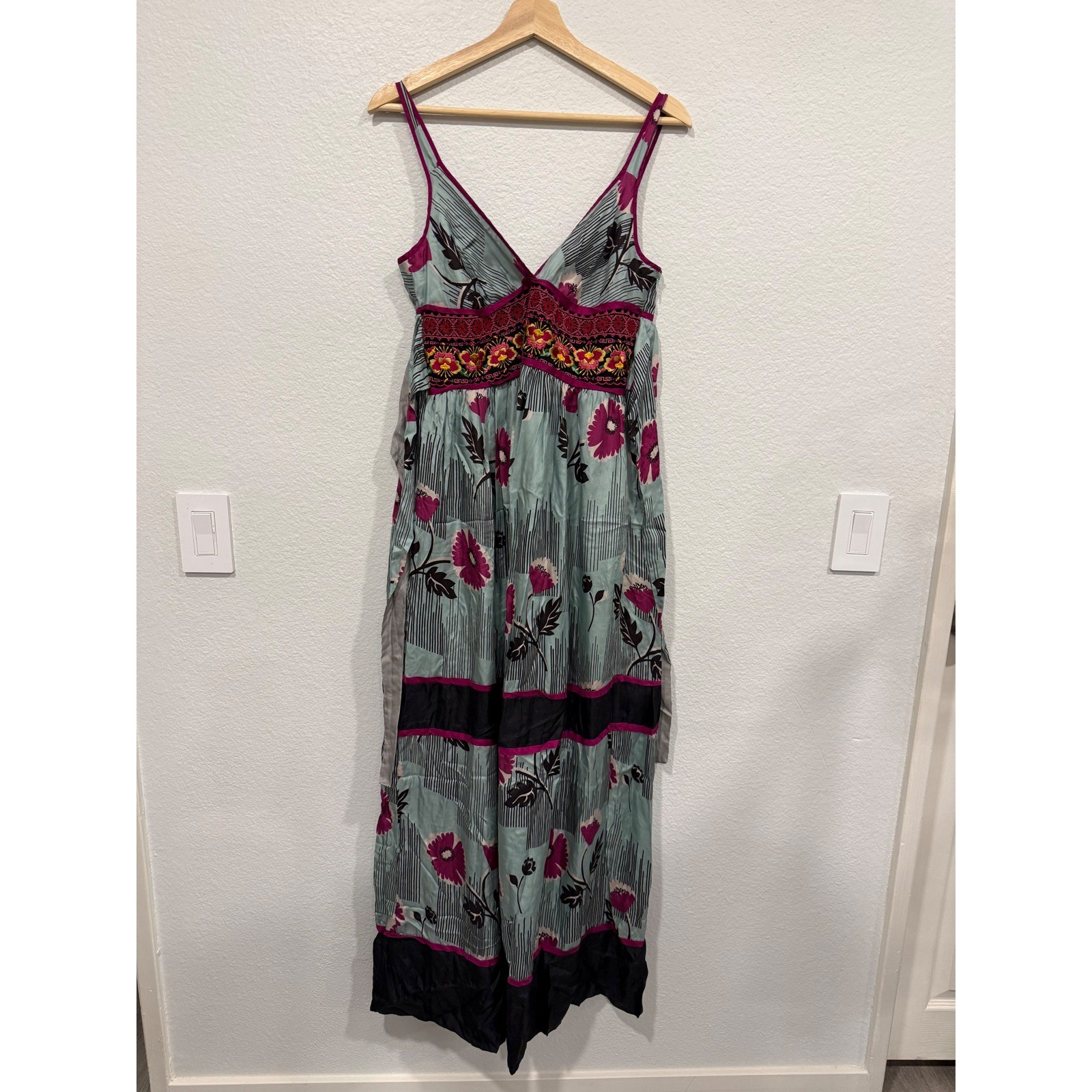 Johnny Was Silk Floral Embroidered Maxi Dress