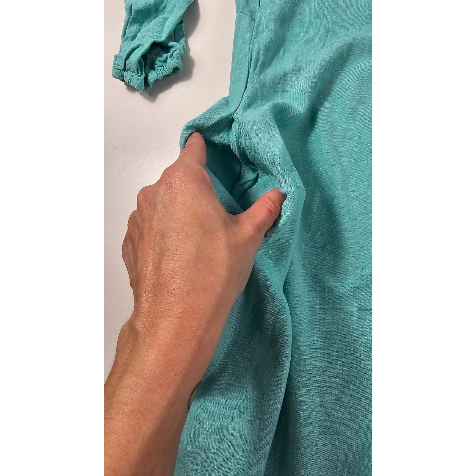 UMGEE raglan peasant botique dress with pockets blue guaze linen blend EUC S