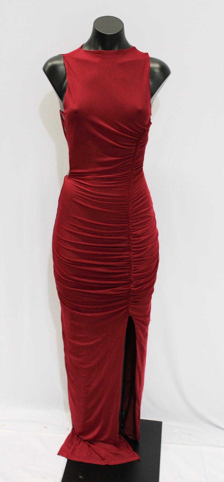 Asos Design Women’s Strappy Back Ruched Mesh Maxi Dress EJ3 Dark Cherry Size 4