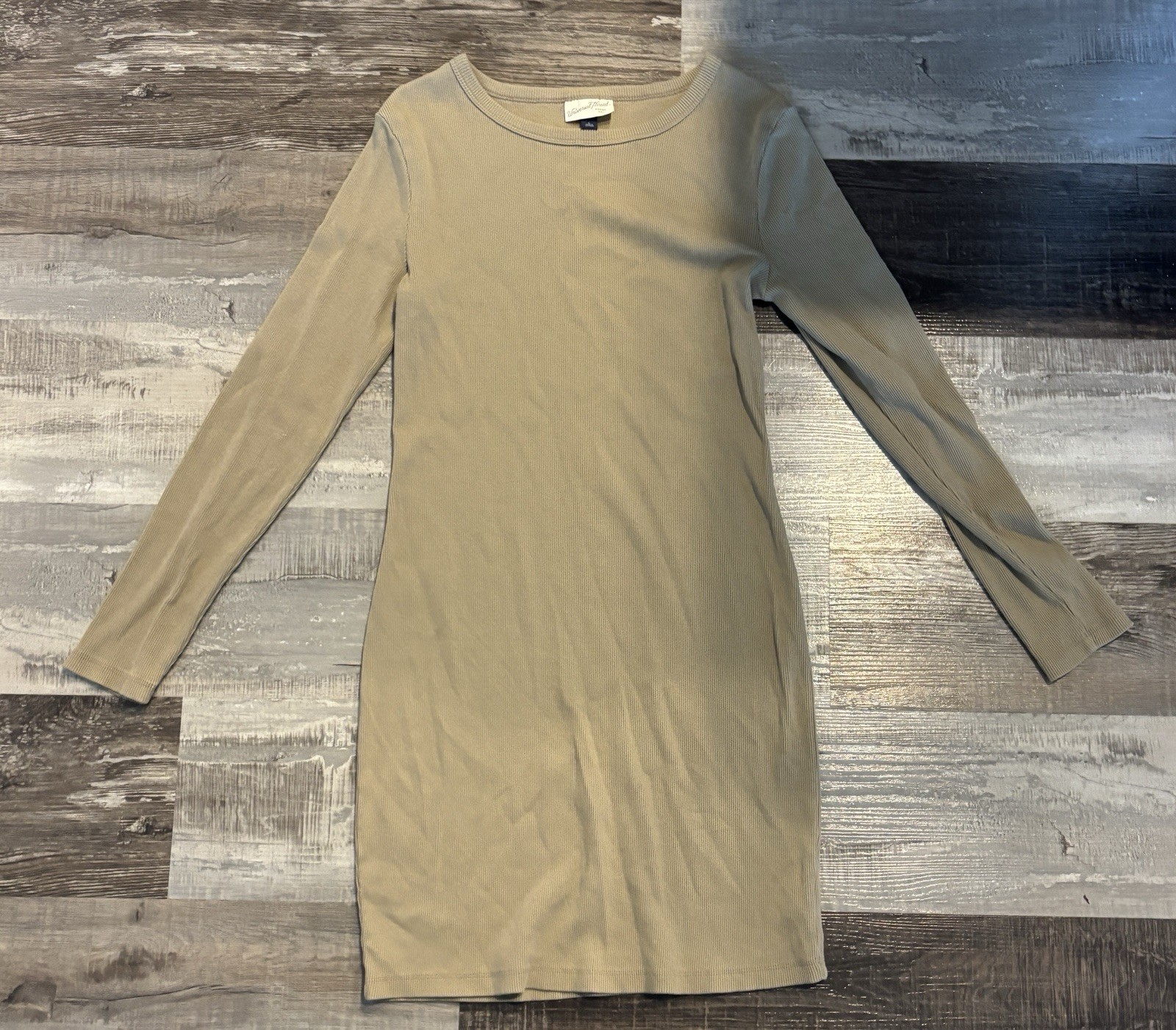 Universal Thread Ribbed Mini Dress Womens L Taupe Long Sleeve Casual Bodycon