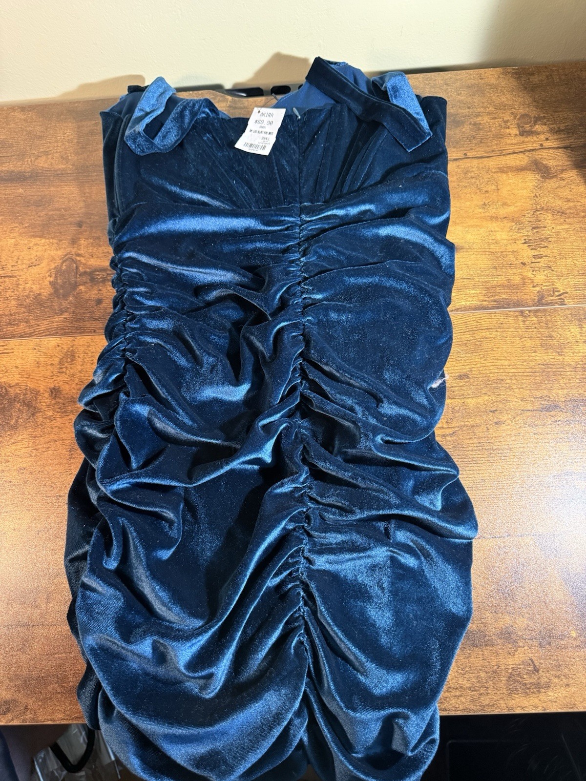 AKIRA Blue Velvet Ruched Stretch Bodycon Mini Dress S Sweetheart Party