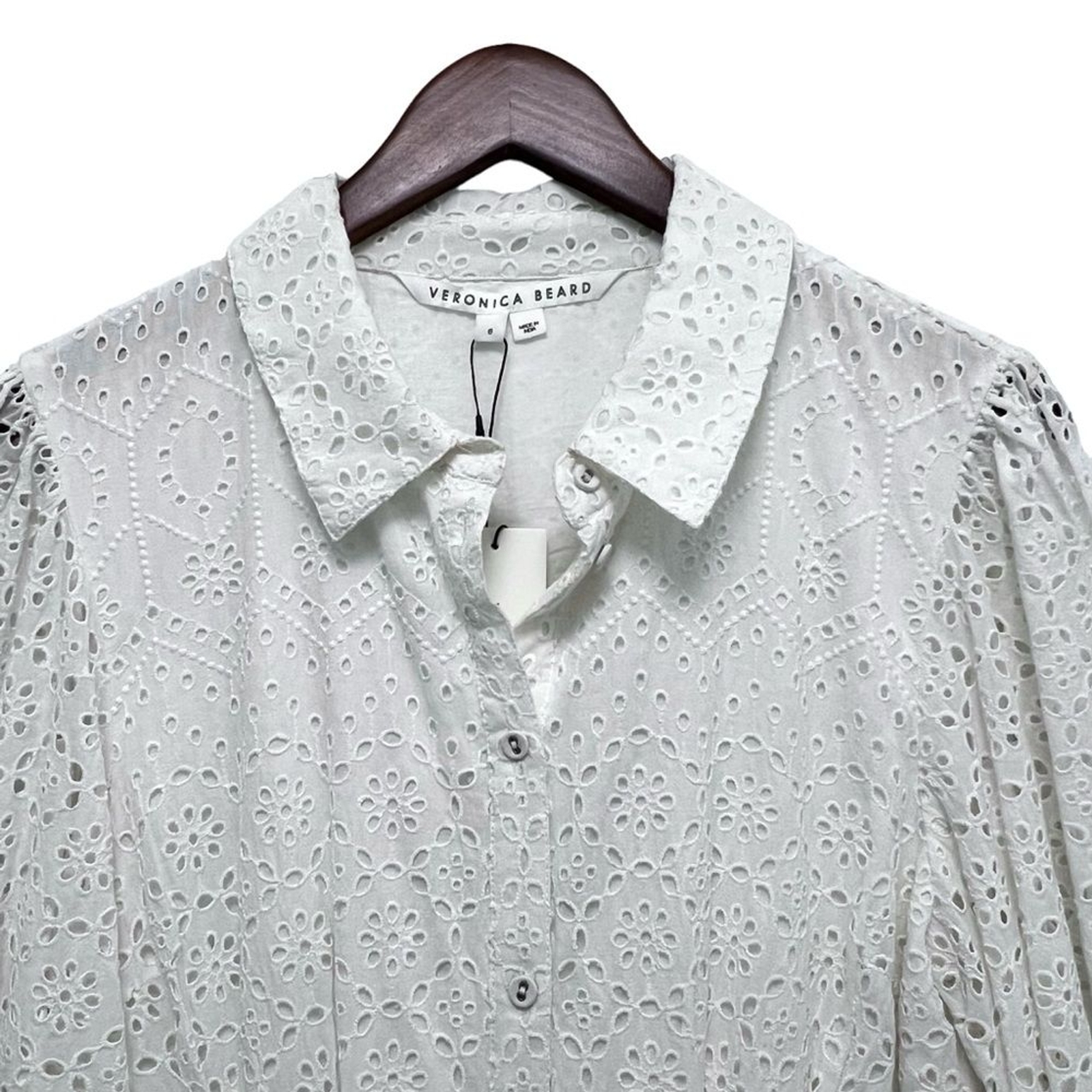 Veronica Beard Kylan Eyelet Lace Cotton Long Sleeve White Costal Resort Size 6